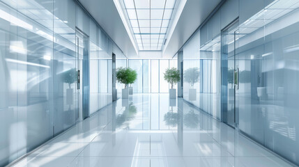 Modern corporate office corridor with minimalist design - 796487302