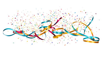 Whirlwind of Celebration: Confetti and Streamers Dance on White Canvas. On a White or Clear Surface PNG Transparent Background.