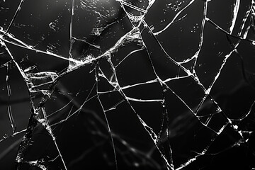 Cracked glass texture on a dark black background - 796487360