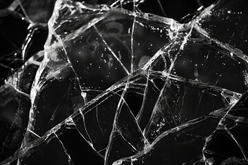 Close-up of shattered glass on dark background, high contrast - 796487373