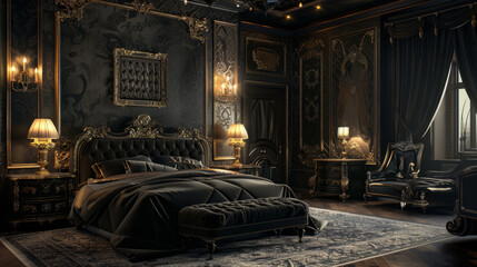 Luxurious bedroom interior with elegant classical design - 796487517