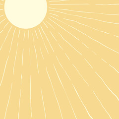 Hot summer sun abstract background, Hand drawn uneven rays of the sun spreading out from the round sun disk in the upper left side of the square vector illustration