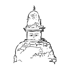 Old Tibetan Buddhist stupa hand drawn vector illustration, Buddhism religious symbol freehand travel sketch