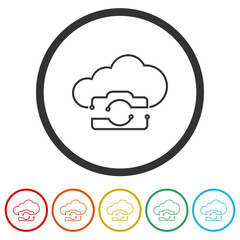 Photo Server data cloud icon. Set icons in color circle buttons