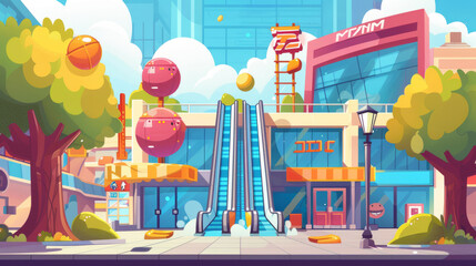 Colorful game scene of a vibrant virtual cityscape - 796488130