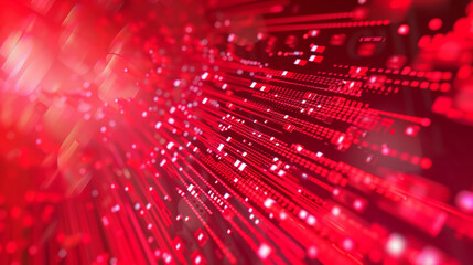 Futuristic red circuit board with glowing data streams