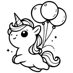 a cute unicorn with balloons 
