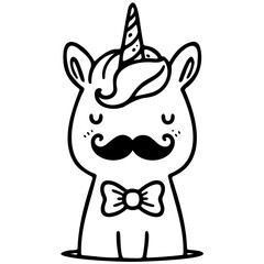 a cute unicorn with a big bow tie and a comically large mustache