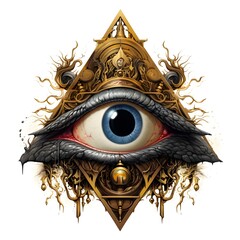 howling eye all seeing triangular zensoul, in the style of opulent ornaments, baroque nu-vintage, dark & explosive, mystical realms, precisionist, cypherpunk