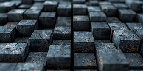 A close up of a wall made of gray and black blocks