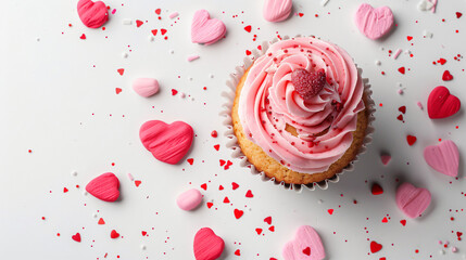 Tasty cupcake for Valentines Day on white background 