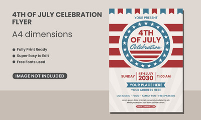 4th of July Celebration Flyer template design party event firework vector template