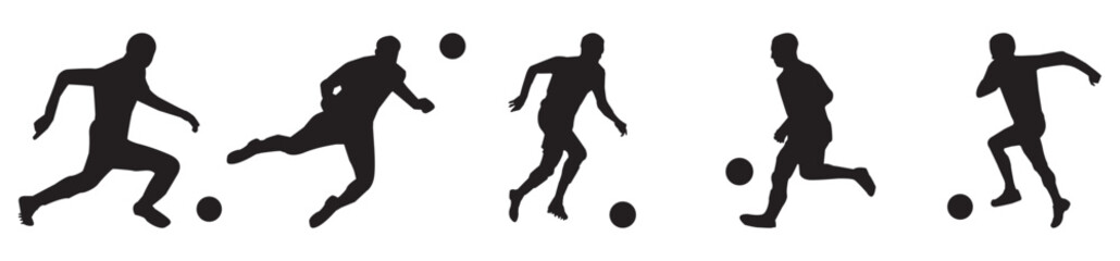 Fototapeta na wymiar Set of football players silhouettes. Collection Soccer Players. Vector illustration.