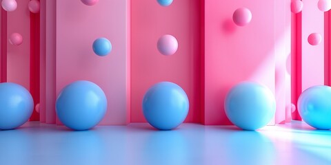 A room with pink walls and blue balls