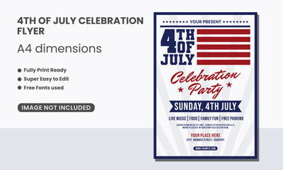4th of July Celebration Flyer template design party event firework vector template