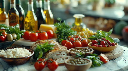 Fresh Mediterranean food on a marble table
