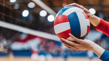 Teamwork and skill  close up of player setting ball for spike in summer olympic games