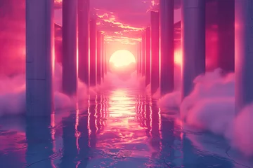  Abstract vaporwave, clouds and glow background, 3d illustration © Anna