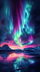 Fototapeta premium Awe-Inspiring Night Sky with Fantastic Aurora – Celestial Phenomenon on White Background