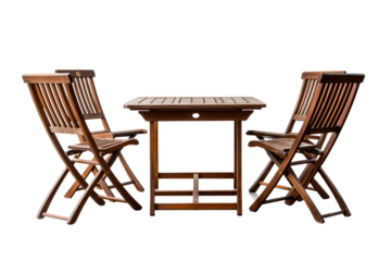 Harmony in Wood: The Meeting of Table and Chairs. On a White or Clear Surface PNG Transparent Background.