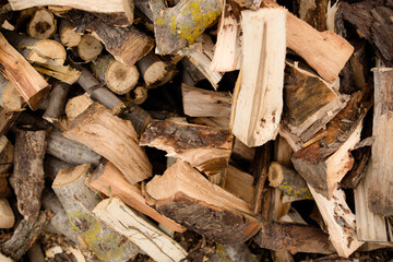 pile of chopped firewood, closeup