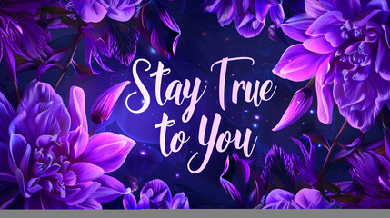 A vibrant violet background illuminating the inspirational quote "Stay True to You"