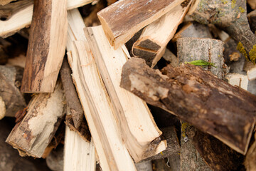 pile of chopped firewood, closeup