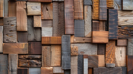 A variety of reclaimed wood pieces come together to form a stunning mosaic wall art piece. The individual pieces each with own story to tell create a harmonious and