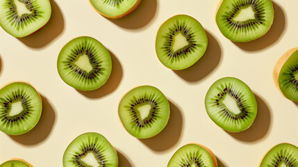 Fototapeta premium Yellow Citrus Kiwi Fiesta: Abstract Fruit Pattern on Cheerful Background 