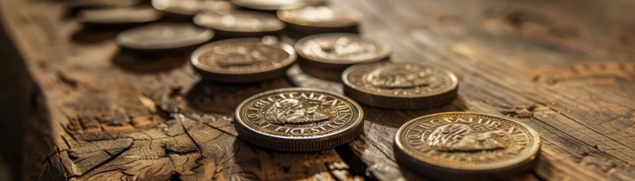 Coins clink gently as they are counted out on a wooden counter, their embossed figures reflecting the rich history and culture of their issuing country