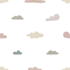 Clouds in boho style. Seamless pattern. Template for print, textile, paper. Vector illustration in flat style.