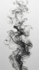 Stylish Thin Black Smoke - Ethereal Movement in Dark Mist on White Backdrop for Trendy Concept