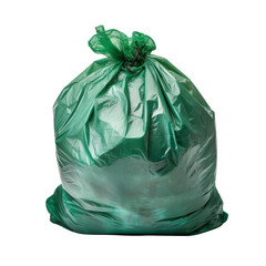 Trash, green garbage bag full, on white background clipping path
