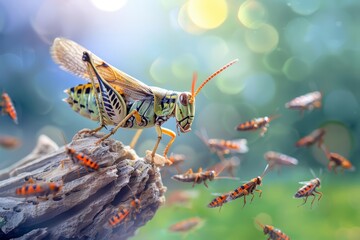 Mimicking a locust s swarming strategy, he capitalizes on strength in numbers to dominate market landscapes, business concept