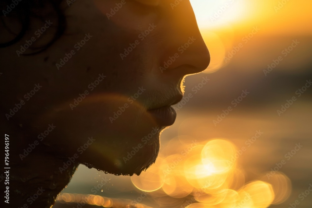 Poster The image depicts abstract bokeh effect of golden sunlight reflecting off a blurred background
