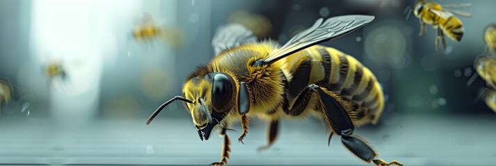 The insect businessman navigates the corporate world with the agility of a bee, constantly buzzing between tasks, business concept - obrazy, fototapety, plakaty