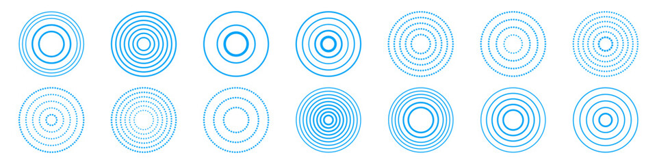 Blue pain concentration, headache, toothache icon, radial pain target icon set	