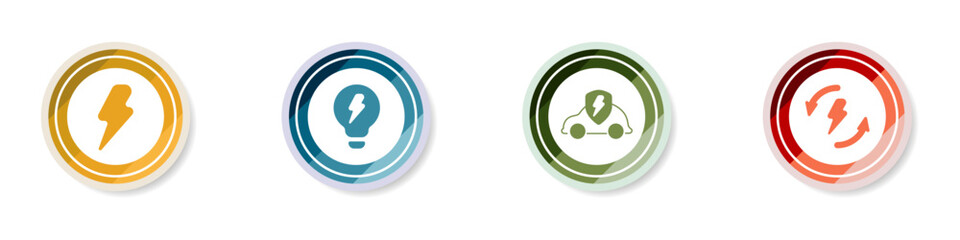 Logo energy icon set. White lightning sign. Alternative energy stylish round icons set. Color logo ecology vector. Vector illustration.