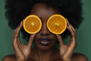 Lemon, skincare, and studio black woman with natural beauty, healthy eating, and vitamin C...