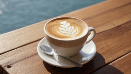 cup of coffee on wooden table