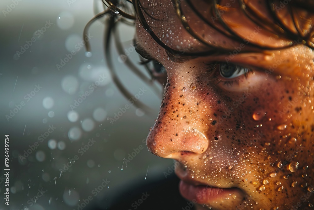 Aufkleber An artistic image capturing the beauty and detail of raindrops on a glass surface, creating a refreshing and introspective mood