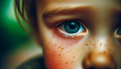 Close-up of a boy's sad face. Emotion concept. The image captures the innocent and emotional expression of the child. 