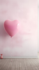 Pink heart shaped balloons floating in empty room
