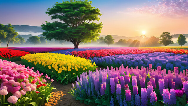 beautiful flower field view,Generative AI