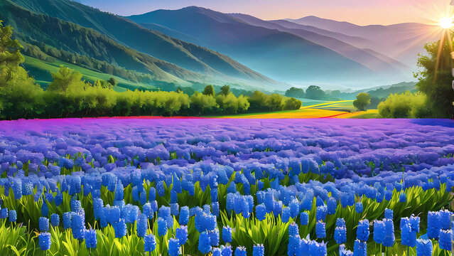 beautiful flower field view,Generative AI