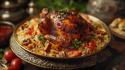The national Saudi Arabian dish chicken kabsa with rice mandi,