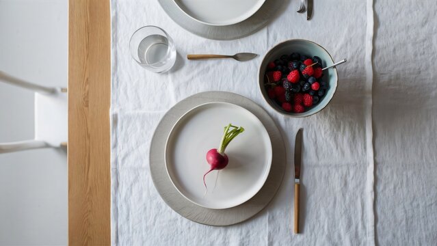Fresh fruits on the plate in a minimal style