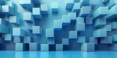 A blue wall with many blue cubes on it