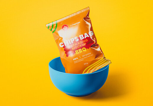 Chips Bag Packaging with Bowl Mockup