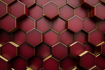 Abstract hexagon pattern background in red and gold colours